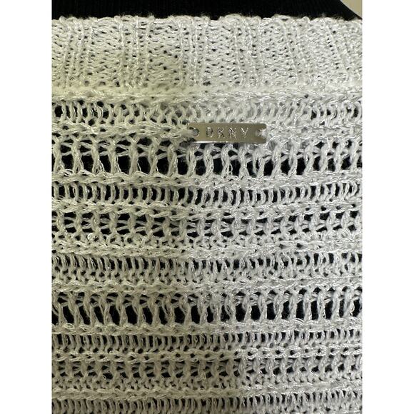 DKNY ivory metallic white crochet long sleeves tunic sweater size Large - Picture 6 of 10